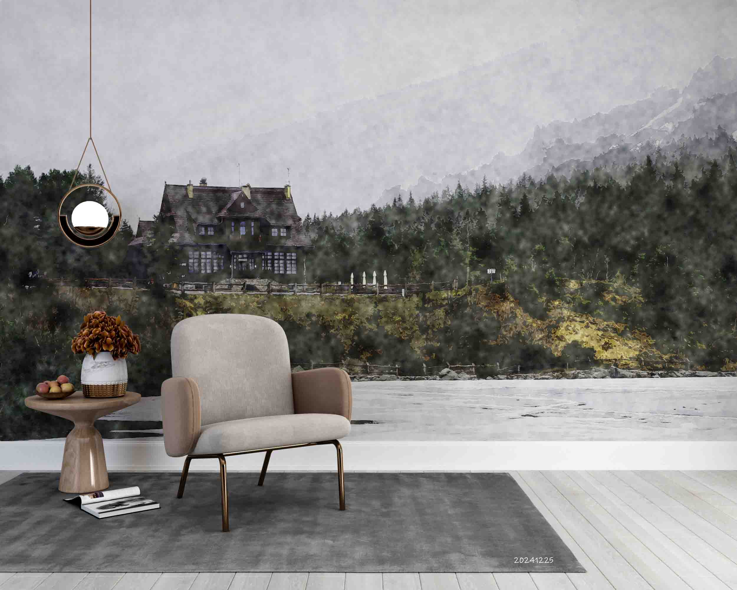 3D Forest House Lake Landscape Oil Painting Wallpaper Wall Mural Wall Decor Wall Art Wall Sticker Remoable Wallpaper LQH 14
