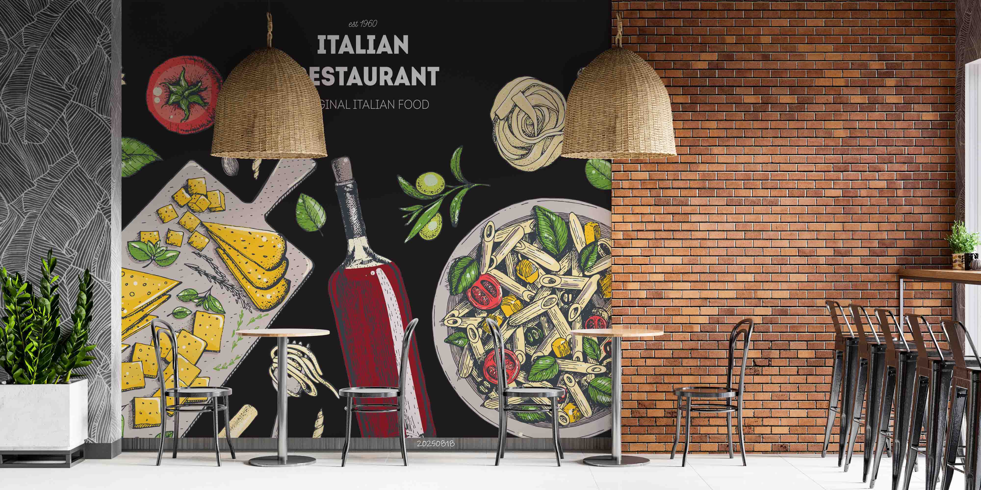 3D Restaurant Snack Bar Diner Fast Food Italian Food Wall Mural Wallpaper 45