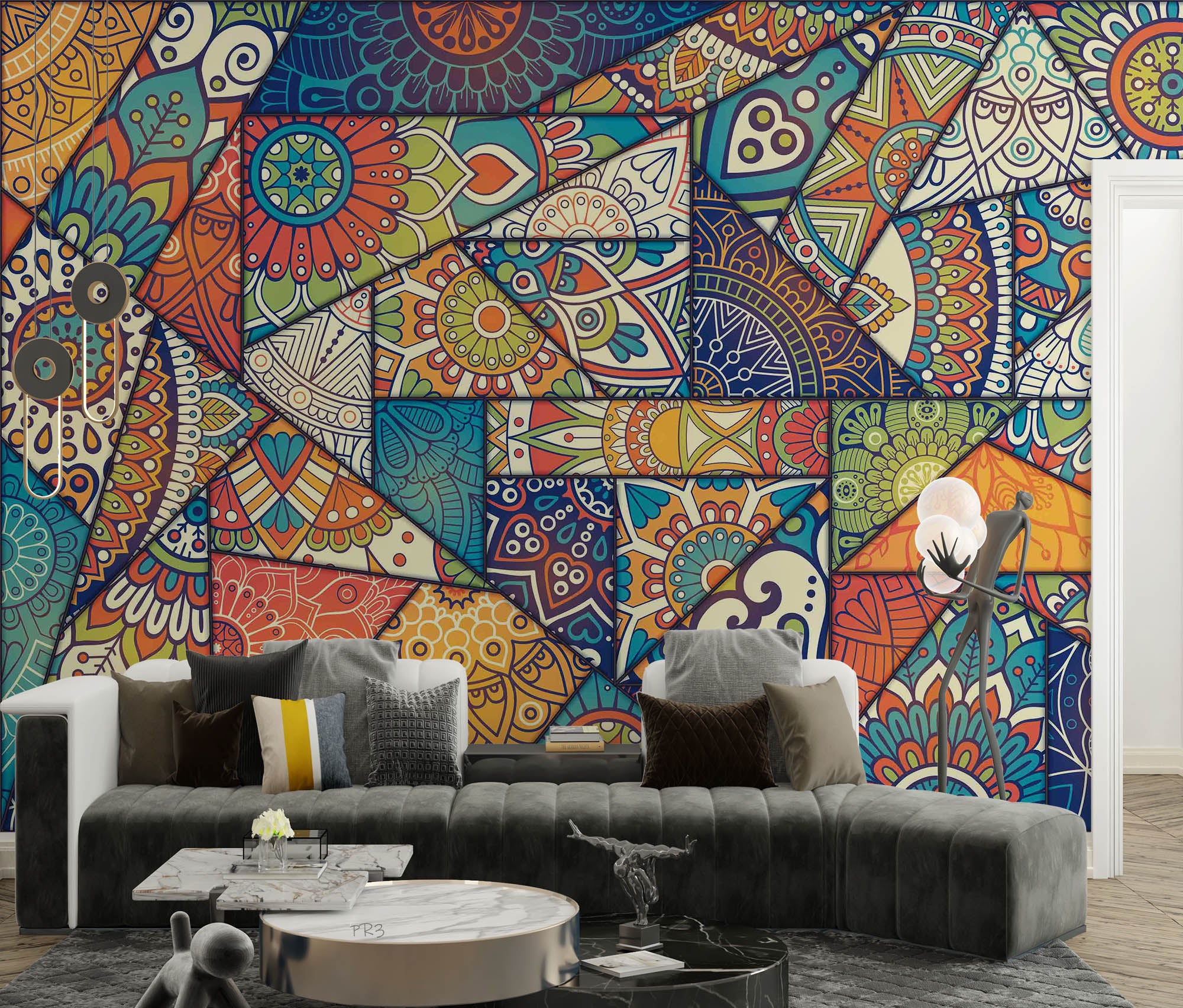 3D Retro Mosaic Style Abstract Colorful Graffiti Pattern Wall Mural Wallpaper GD 3811- Jess Art Decoration