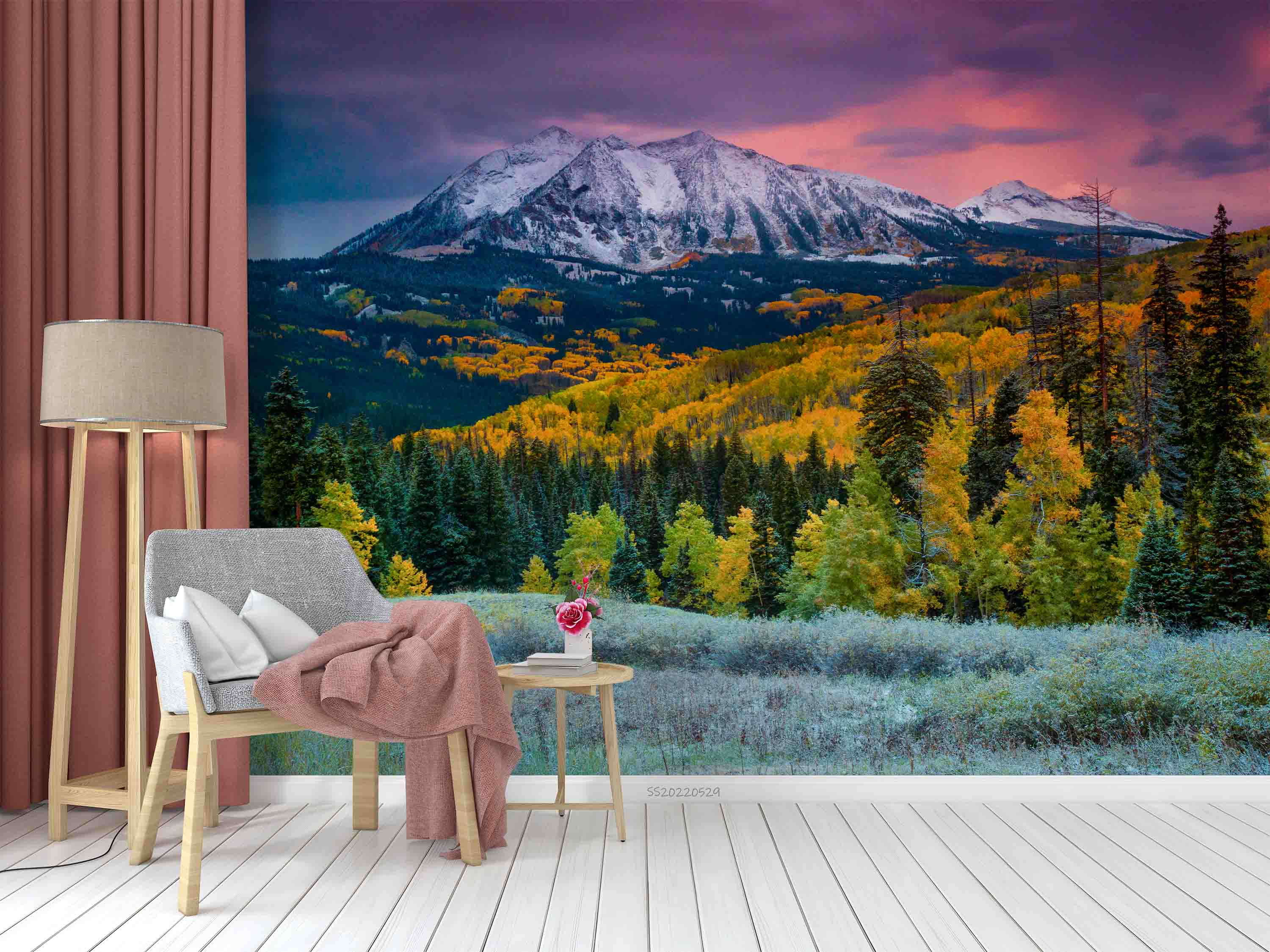 3D Autumn Forest East Beckwith Mountains Valley Landscape Wall Mural Wallpaper GD 4297- Jess Art Decoration