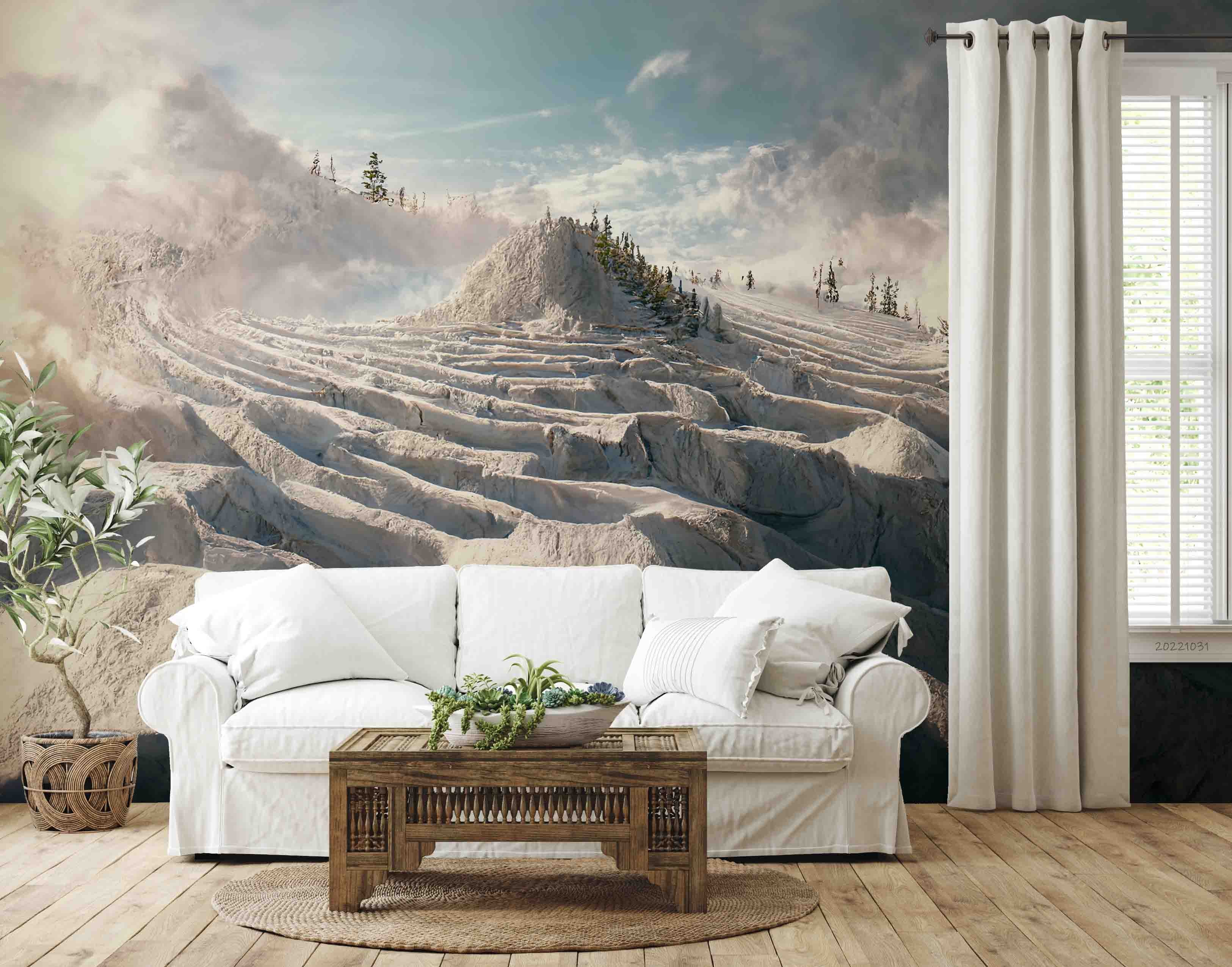 3D Snow Mountain Fir Tree Rock Blue Sky Wall Mural Wallpaper GD 3037- Jess Art Decoration