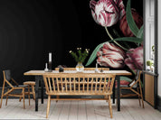 3D Red Tulip Leaves Dark Background Wallpaper Wall Mural Wall Decor Wall Art Wall Sticker Remoable Wallpaper