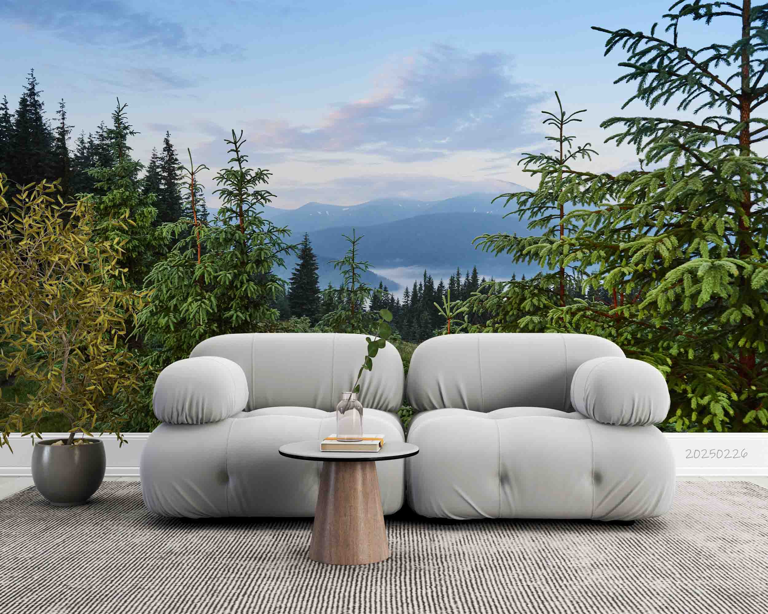 3D Blue Sky Clouds Green Forest Nature Scenery Wallpaper Wall Mural Wall Decor Wall Art Wall Sticker Remoable Wallpaper LQH