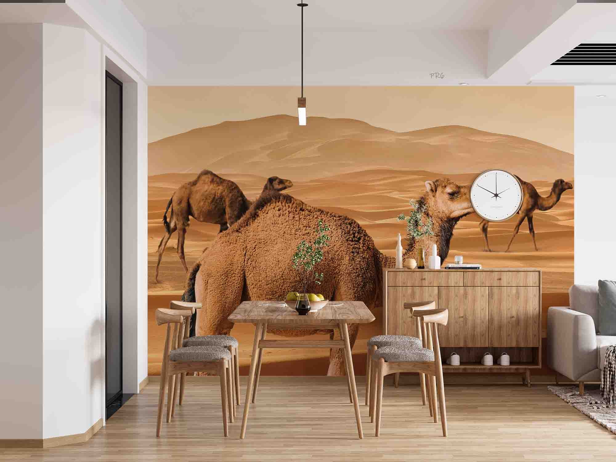 3D Animal Camel Desert Golden Wall Mural Wallpaper YXL 1- Jess Art Decoration