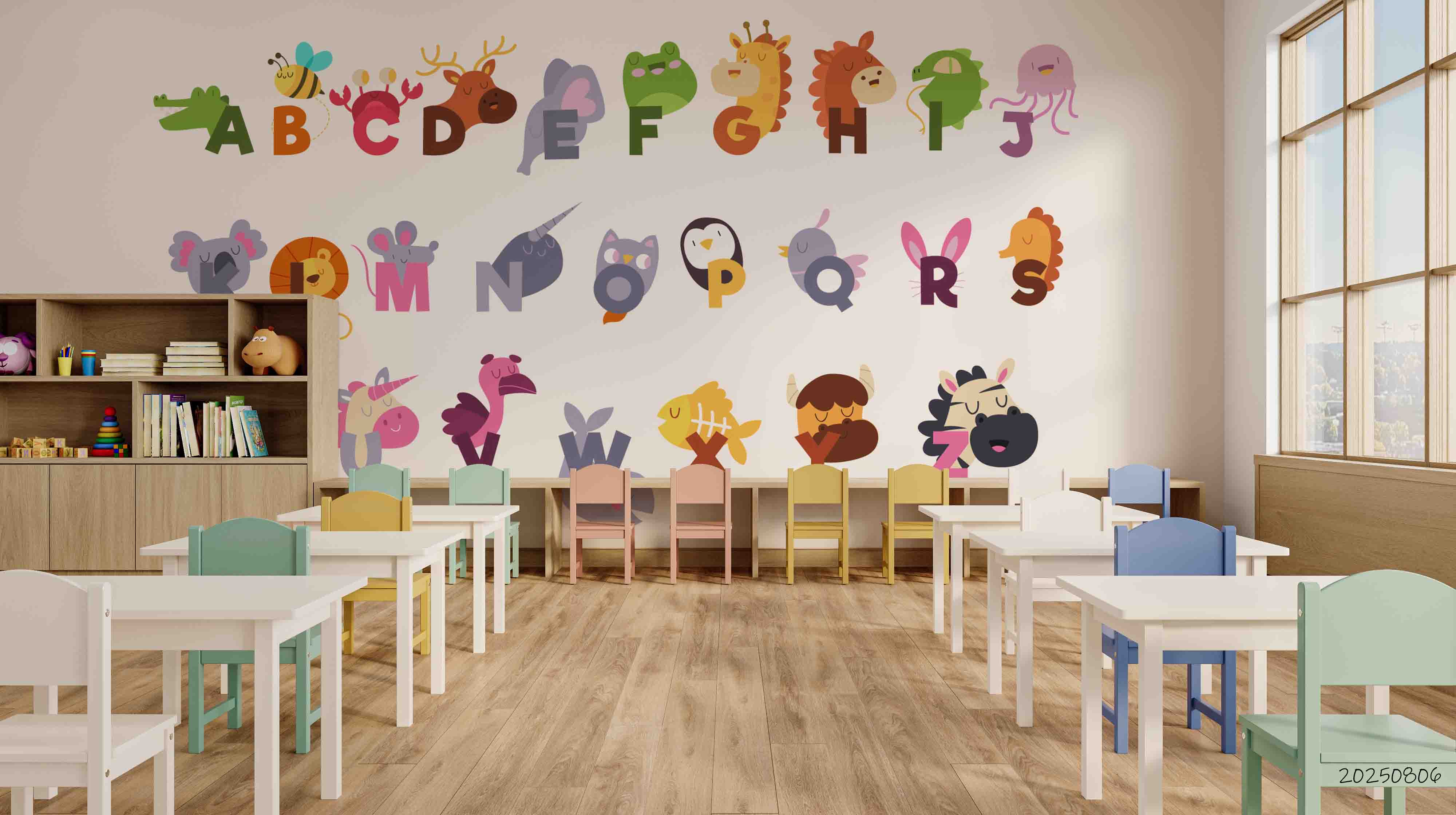 3D Childcare Nursery School Cartoon Kids Animals Letters Wall Mural Wallpaper JN 53