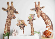 3D Animal Giraffe Cap Floral Wall Mural Wallpaper YXL 2682