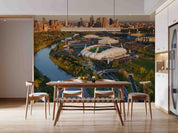 3D City Architecture Stadium Tree Sea Bridge Wall Mural Wallpaper YXL 427