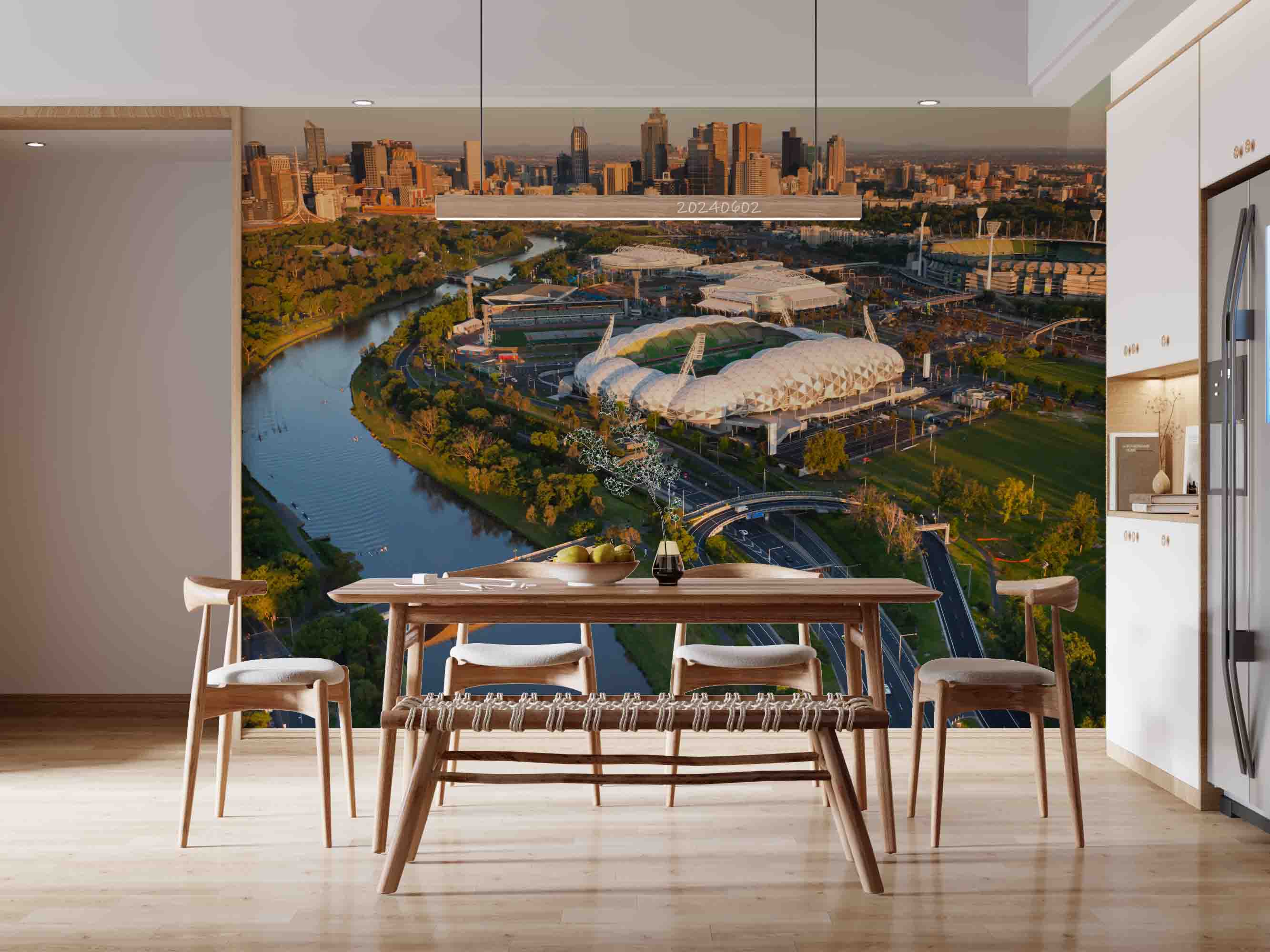 3D City Architecture Stadium Tree Sea Bridge Wall Mural Wallpaper YXL 427