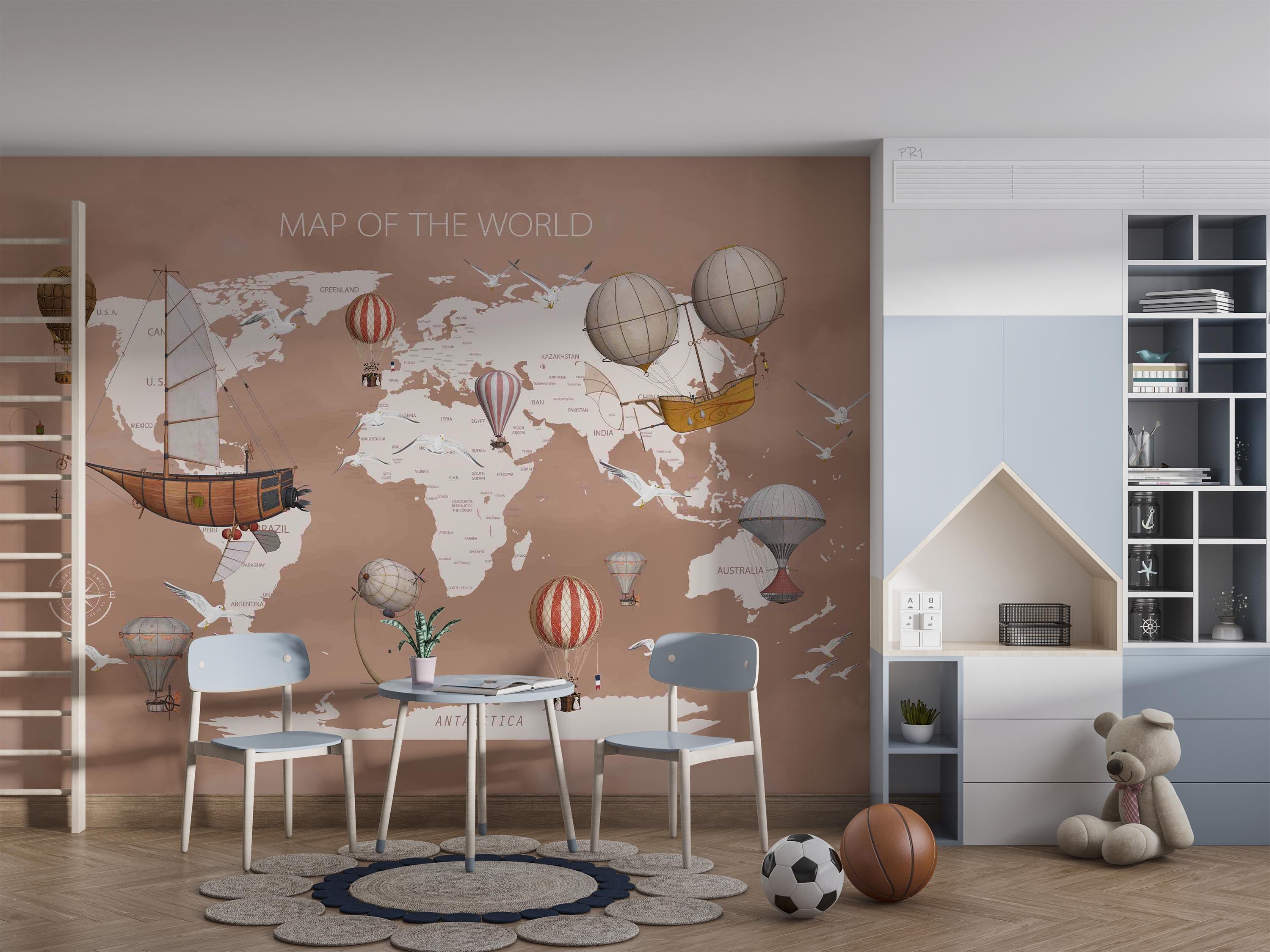 3D World Map Hydrogen Balloon Wall Mural Wallpaper YXL 2729