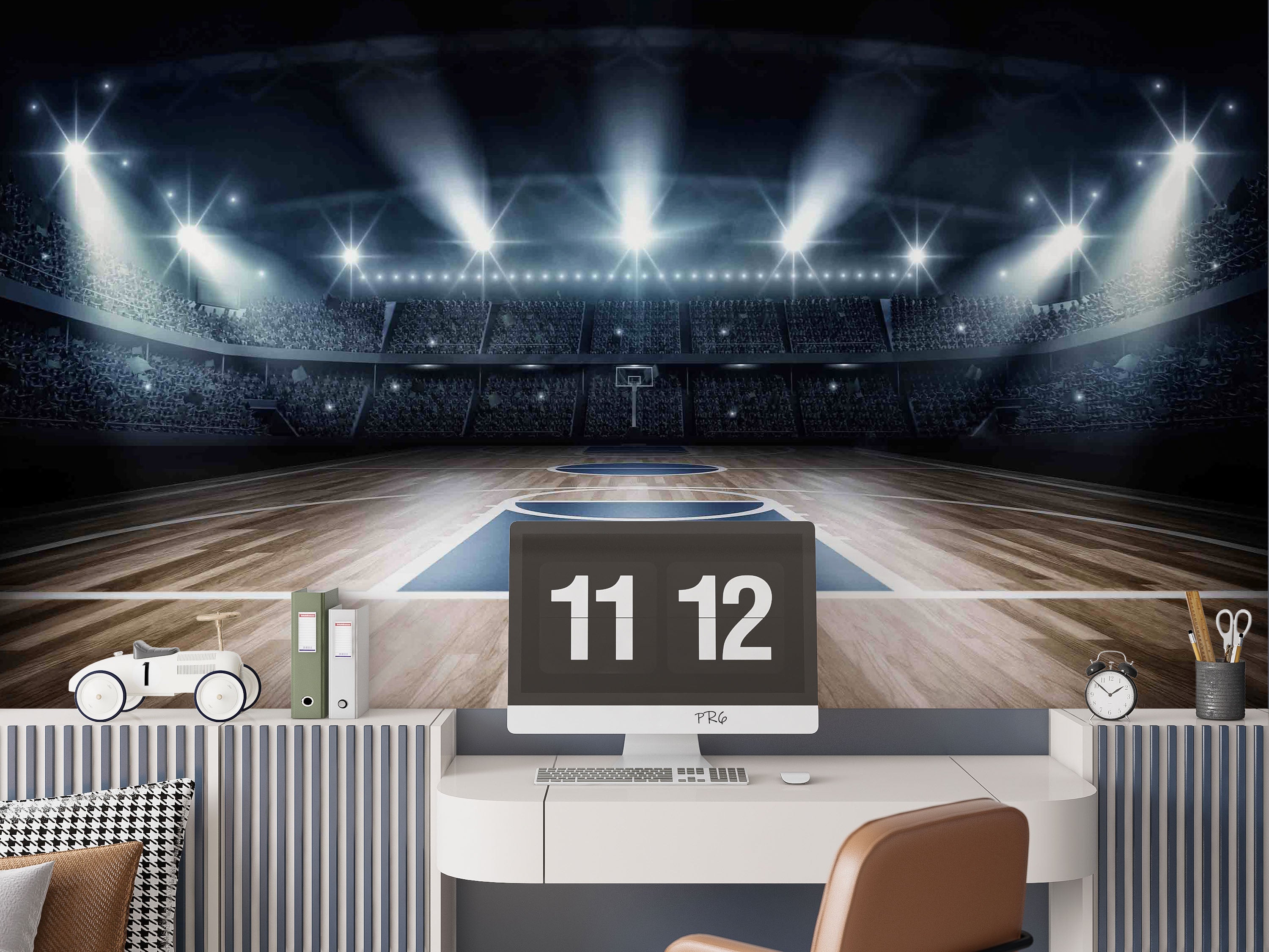 Basketball Court Lamplight Floor Wallpaper basketball wall mural for bedroom, gym or sports room - view 4