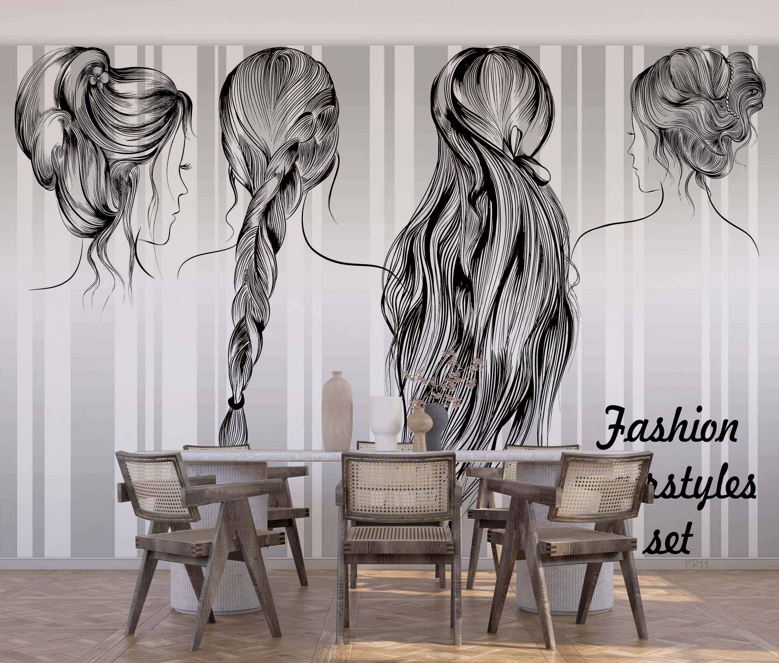 Abstract Women Back Hairstyle Contemporary Wallpaper contemporary street art wall mural for creative room or feature wall