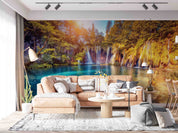 3D Mountain Tree Sunlight Sea Waterfall Wall Mural Wallpaper YXL 2624