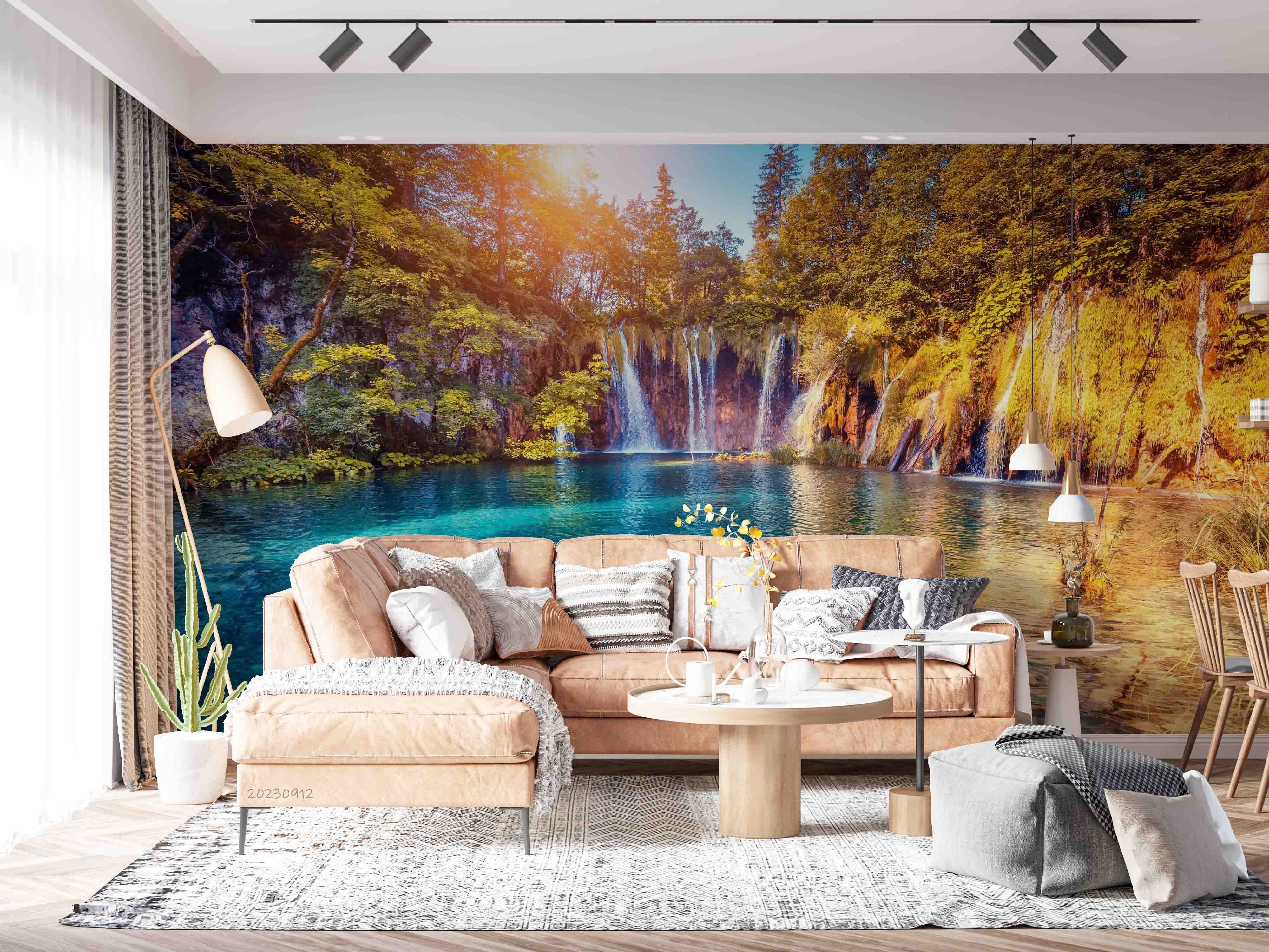 3D Mountain Tree Sunlight Sea Waterfall Wall Mural Wallpaper YXL 2624