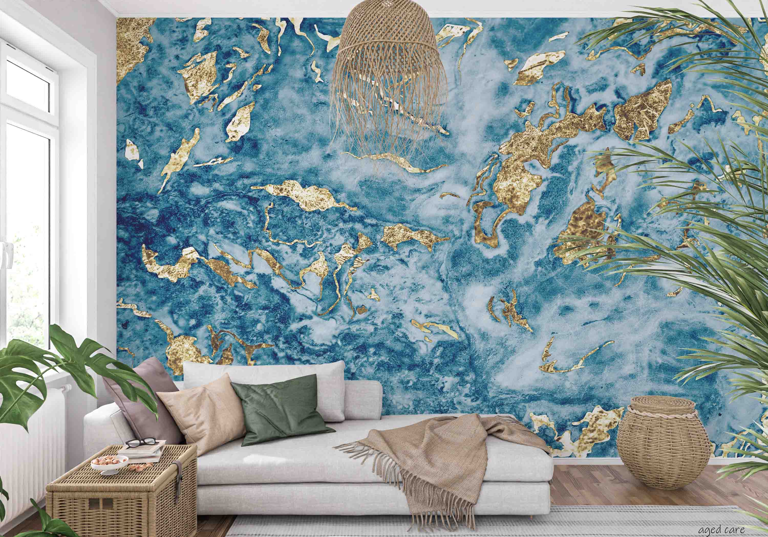 3D Aged Care Retirement Home Gerocomium Rest Home Marble Blue Wall Mural Wallpaper 29