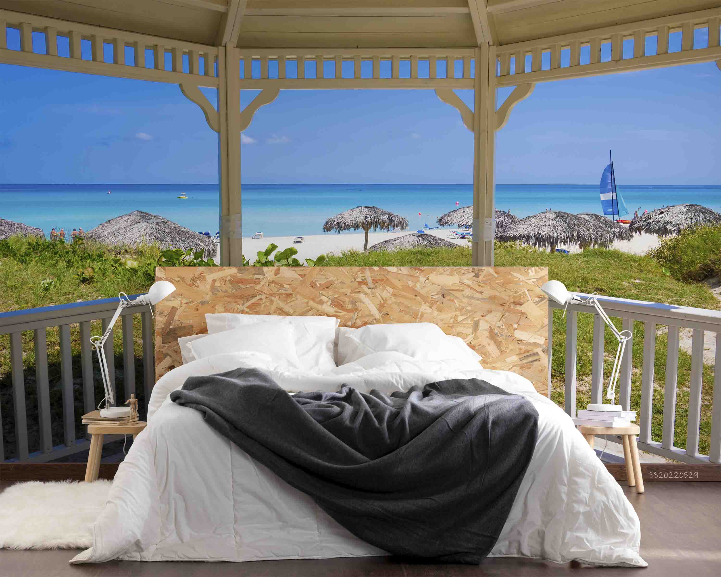 3D Tropical Beach Wooden House Window Scenery Cuba Wall Mural Wallpaper GD 4363- Jess Art Decoration