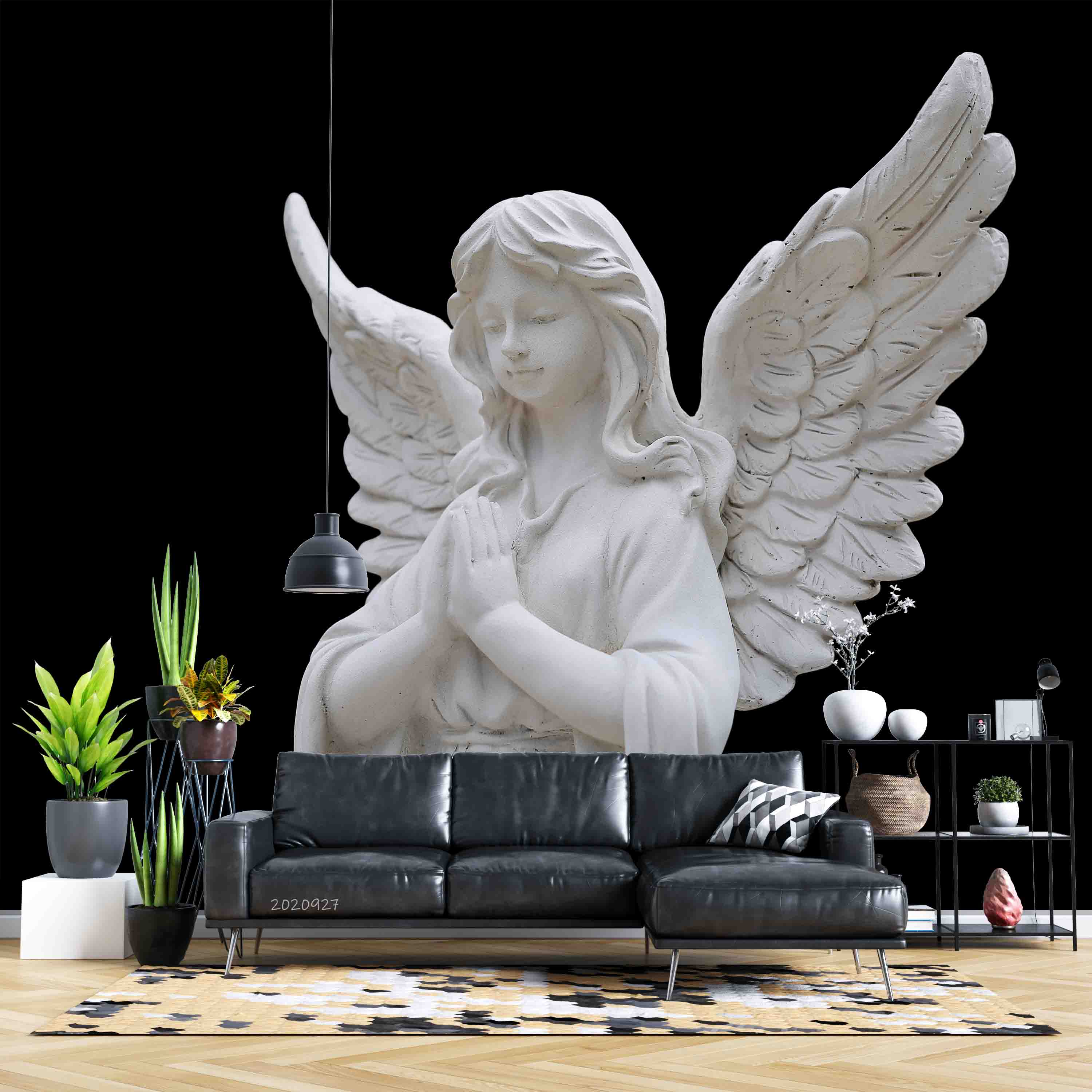3D Sculpture Angel Black Wall Mural Wallpaper YXL 2417