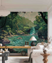 3D Tree Sea Stone Falls Ripple Wall Mural Wallpaper YXL 707