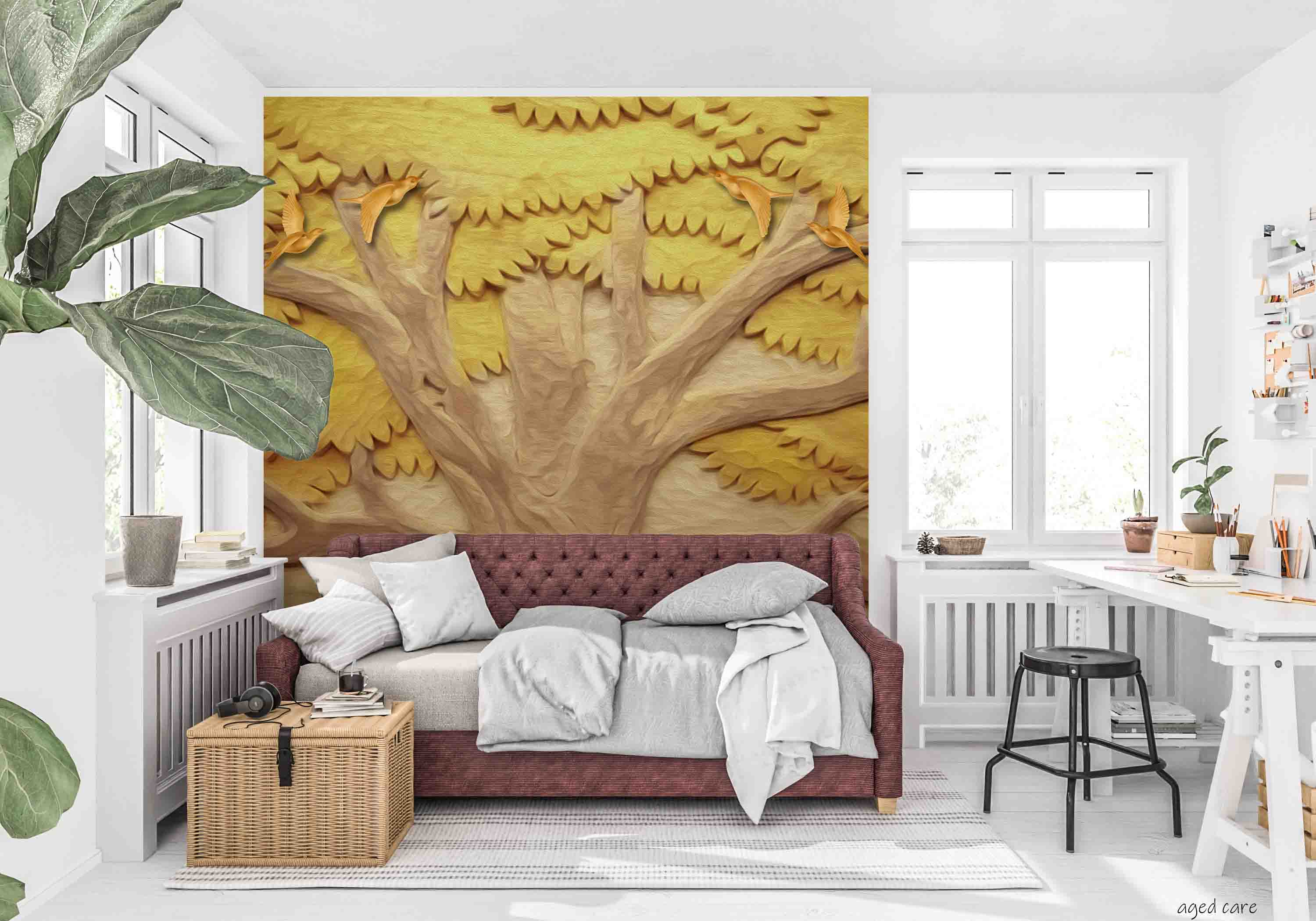 3D Aged Care Retirement Home Gerocomium Rest Home Embossed Tree Wall Mural Wallpaper 24