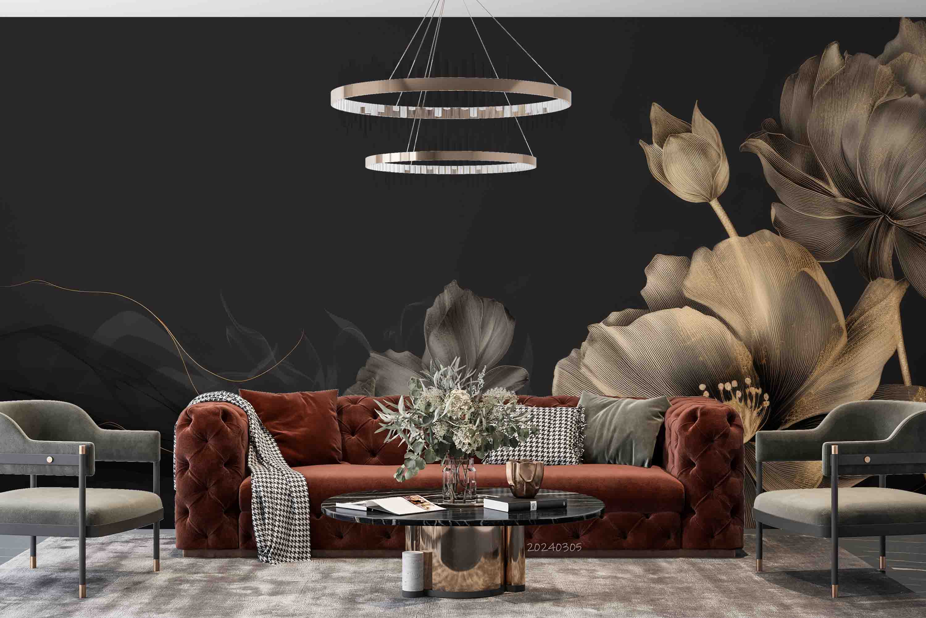 3D Gray Floral Dark Background Wallpaper Wall Mural Wall Decor Wall Art Wall Sticker Remoable Wallpaper