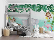 3D Animal Elephant Giraffe Flamingo Monkey Wall Mural Wallpaper YXL 2632