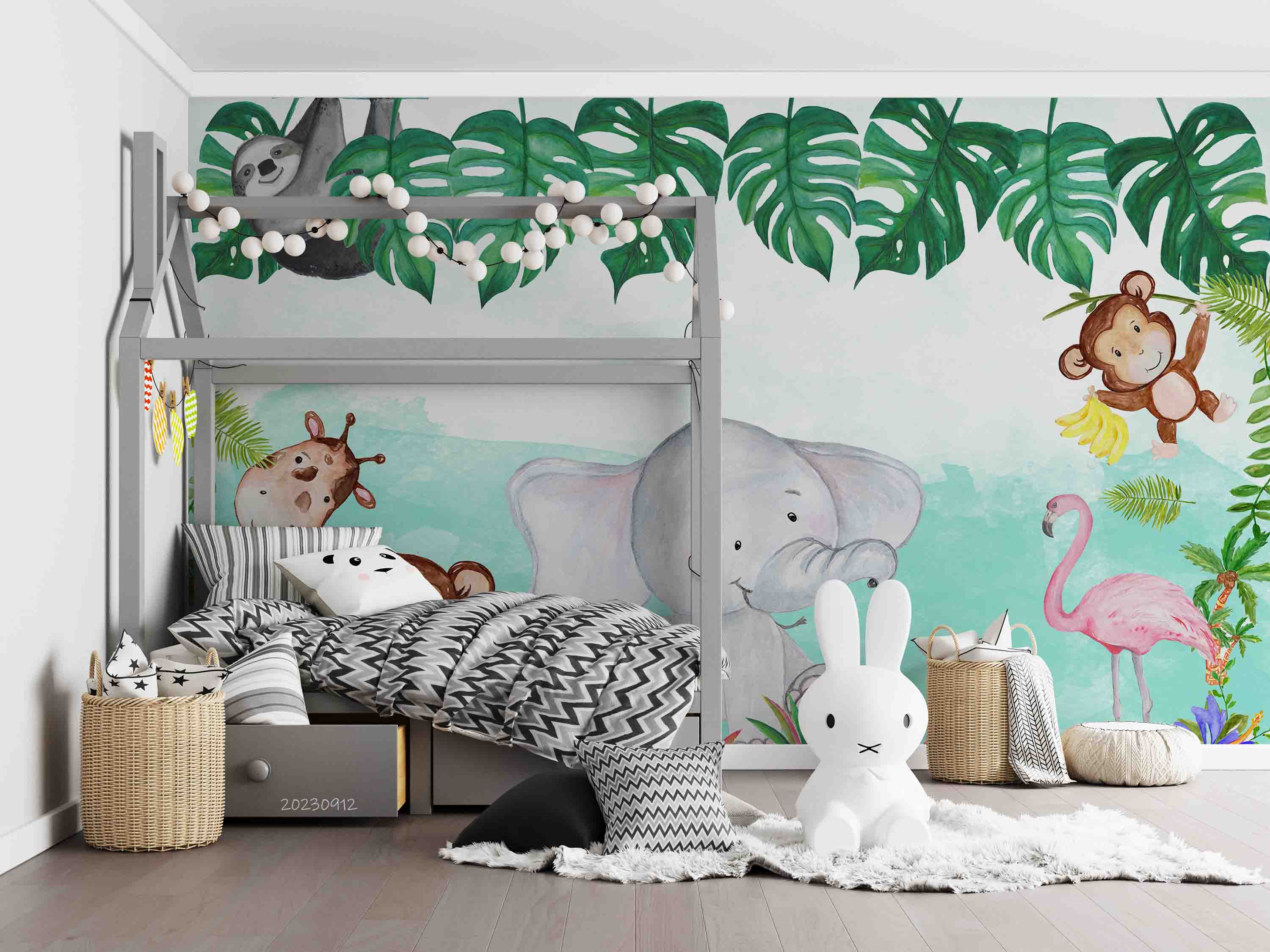 3D Animal Elephant Giraffe Flamingo Monkey Wall Mural Wallpaper YXL 2632