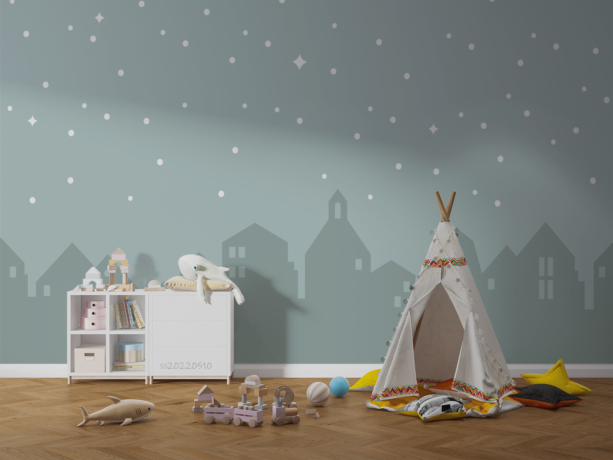 3D Cartoon City Building Stars Silhouette Kids Wall Mural Wallpaper GD 4073- Jess Art Decoration