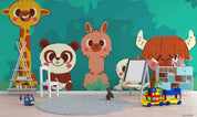 3D Childcare Nursery School Cartoon Animals Kids Green Wall Mural Wallpaper JN