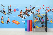 3D Gym Bike Treadmill Horizontal Bar Dumbbell Wall Mural Wallpaper YXL 2393