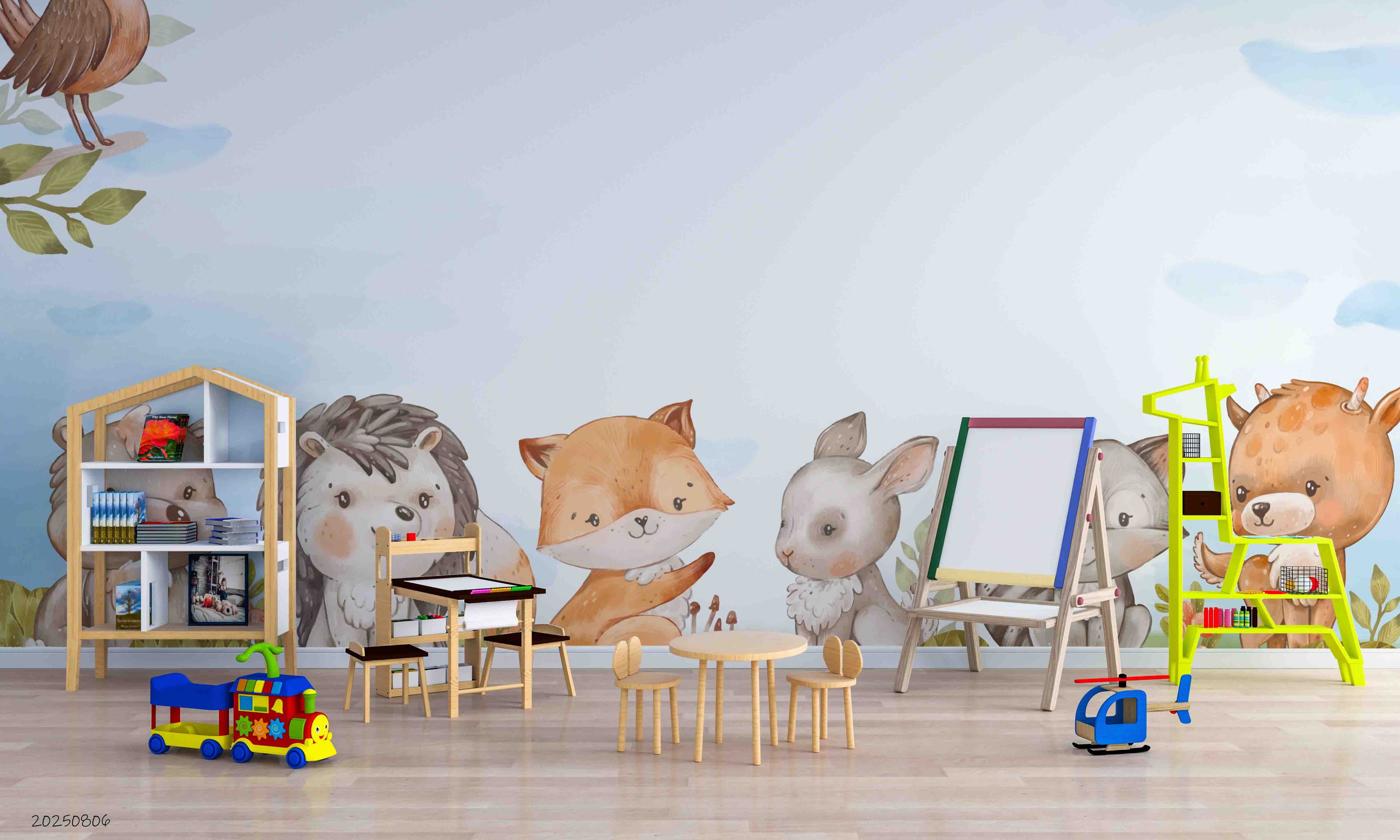 3D Childcare Nursery School Cartoon Animals Kids Wall Mural Wallpaper JN