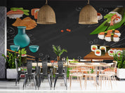 3D Restaurant Snack Bar Diner Fast Food Japanese Sushi Wall Mural Wallpaper 4