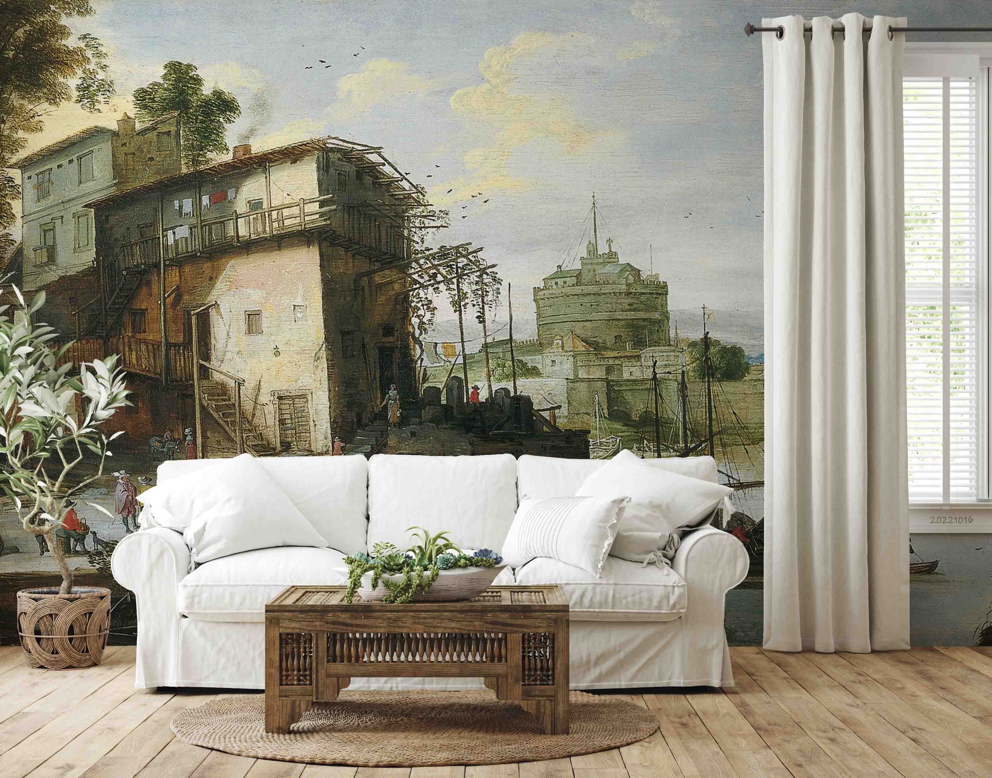 3D Oil Painting European Architecture River Boat Wall Mural Wallpaper GD 2999- Jess Art Decoration