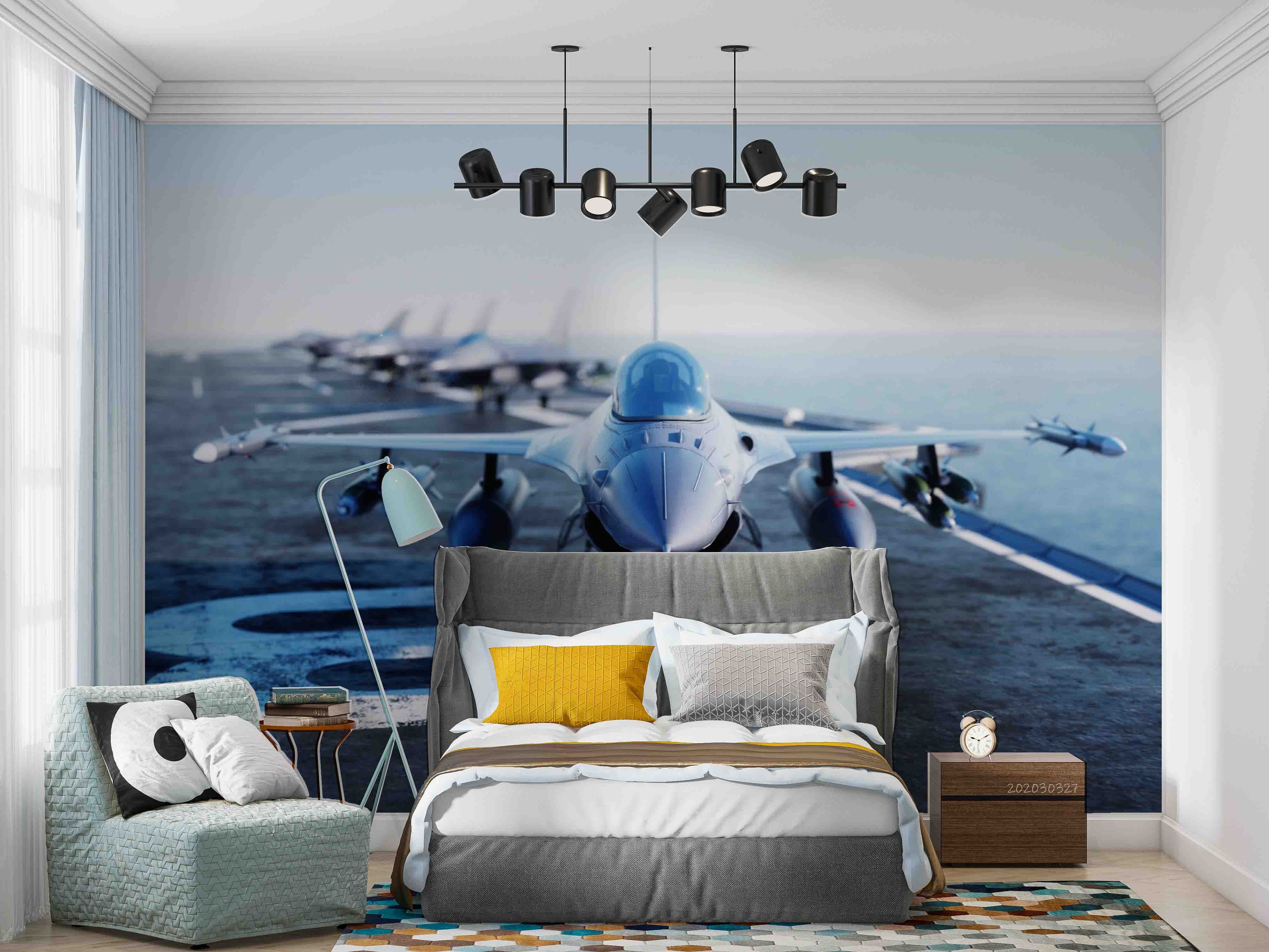 3D Jet F 16 Fighter Ocean Aircraft Carrier Wall Mural Wallpaper GD 5463- Jess Art Decoration