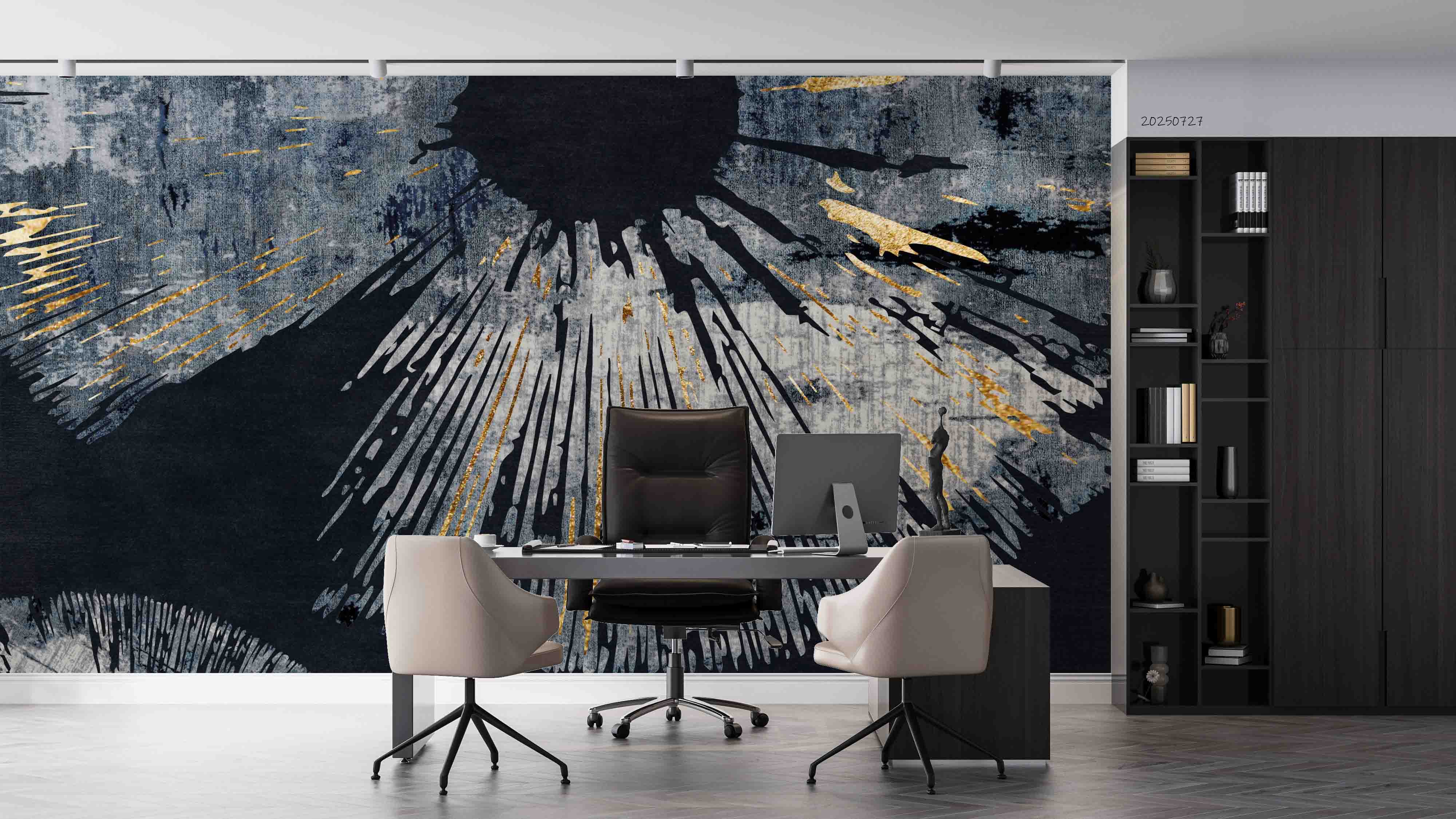 3D Office Business Commerce Geometric Black Lines Modern Abstract Wall Mural Wallpaper 56