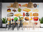 3D Pizza Cake Bread Cheese Chicken Nugget Wall Mural Wallpaper YXL 303