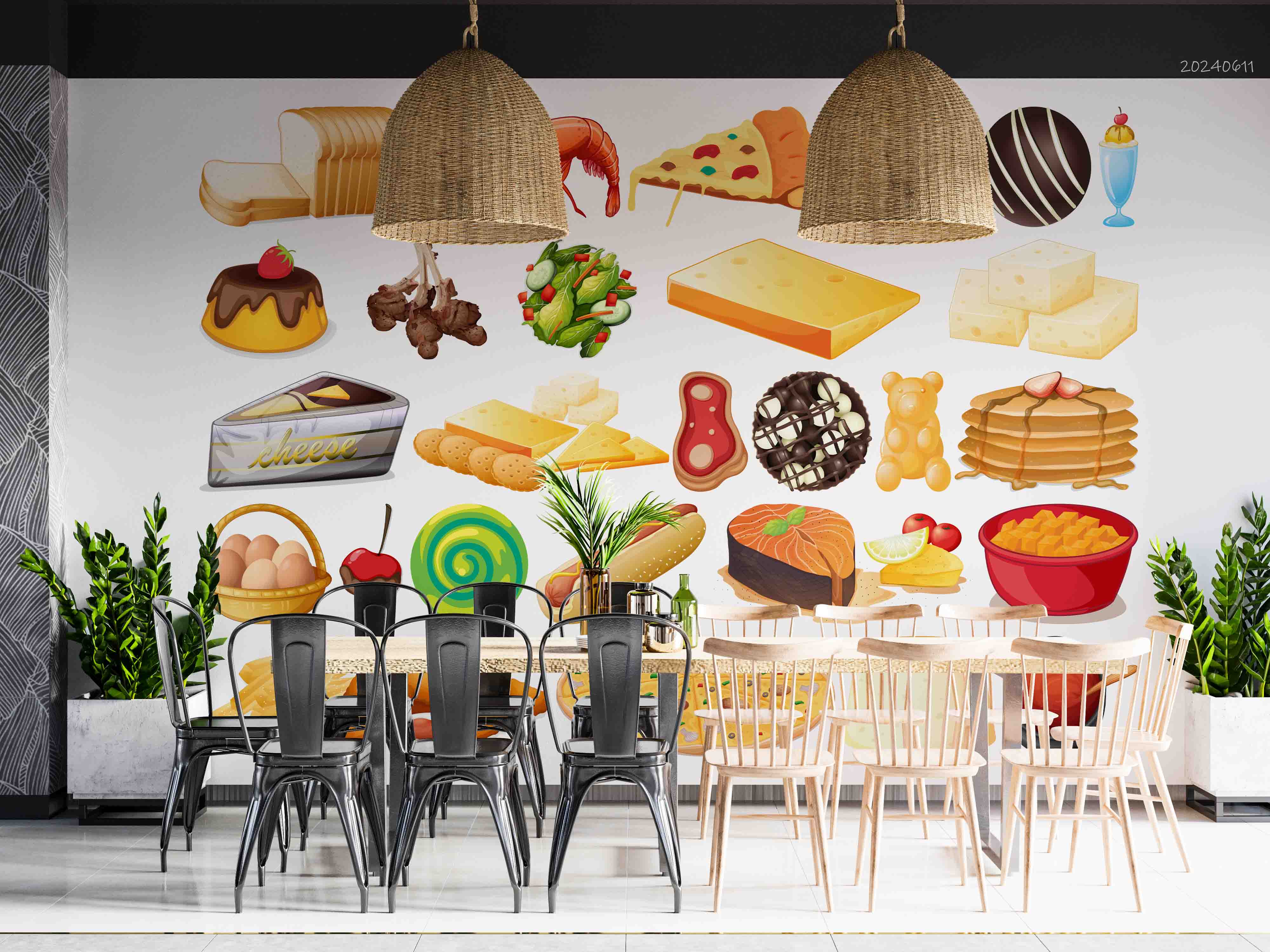 3D Pizza Cake Bread Cheese Chicken Nugget Wall Mural Wallpaper YXL 303