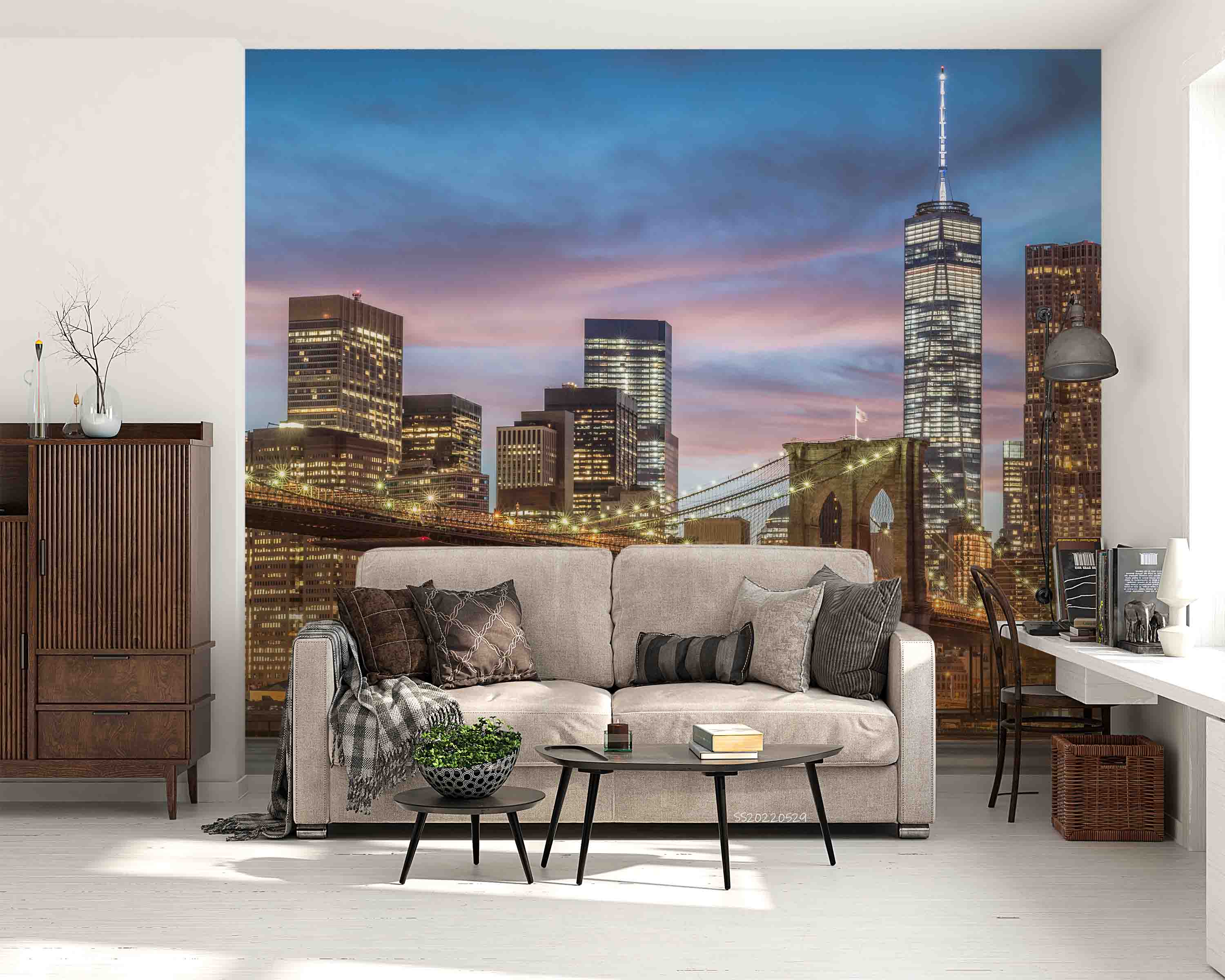 3D Brooklyn Bridge Sunset New York City USA  Wall Mural Wallpaper GD 4326- Jess Art Decoration