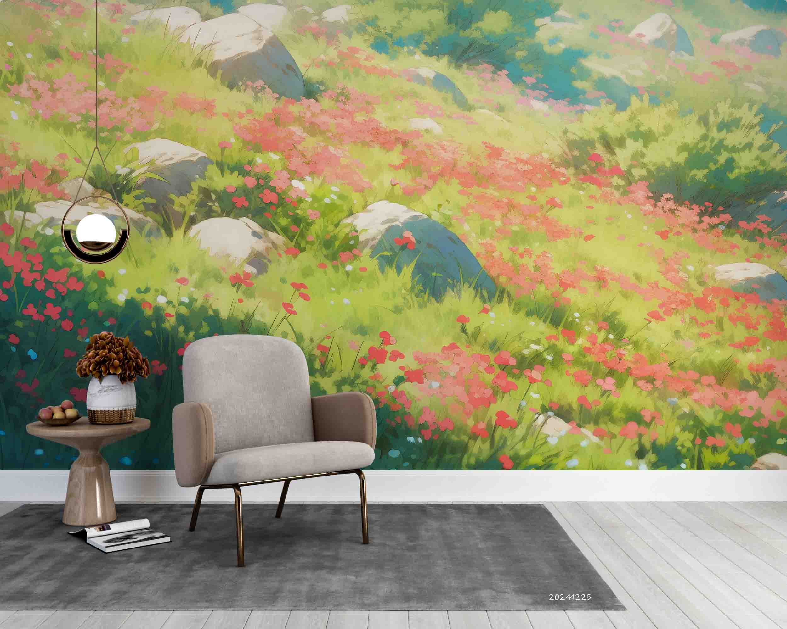 3D Hillside Floral Tree Nature Landscape Wallpaper Wall Mural Wall Decor Wall Art Wall Sticker Remoable Wallpaper LQH 19