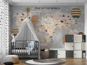 3D World Map Hydrogen Balloon Letter Wall Mural Wallpaper YXL 2722