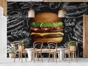 3D Restaurant Snack Bar Diner Fast Food Hamburger Cips Fried Chicken Wall Mural Wallpaper 2
