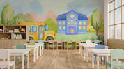 3D Childcare Nursery School Cartoon Bus School Wall Mural Wallpaper JN