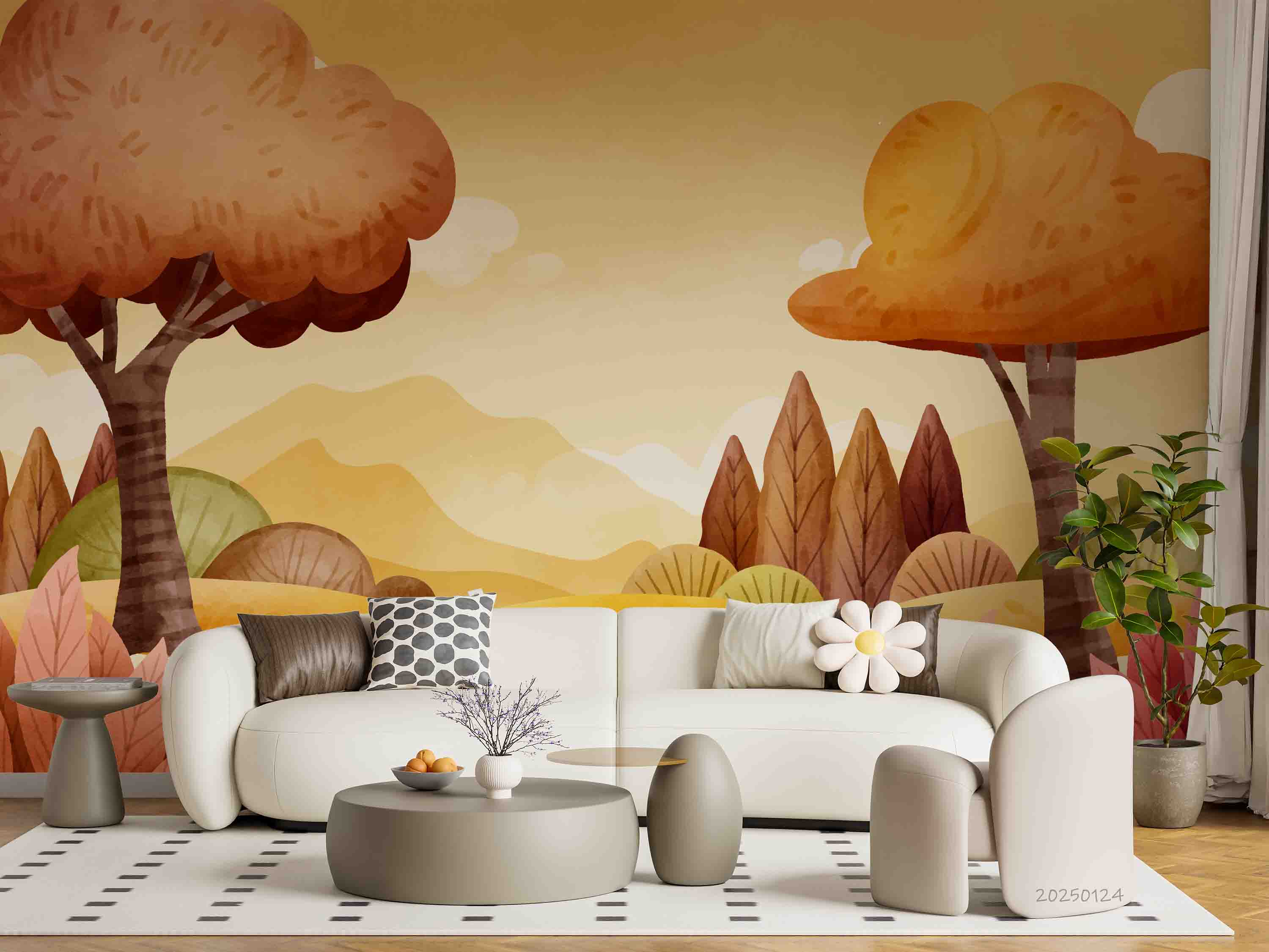3D Fall Mountains Trees Forest Scenery Wallpaper Wall Mural Wall Decor Wall Art Wall Sticker Remoable Wallpaper LQH 17