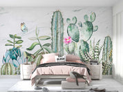 3D Watercolor Cactus Floral Butterfly Wall Mural Wallpaper GD 4962- Jess Art Decoration