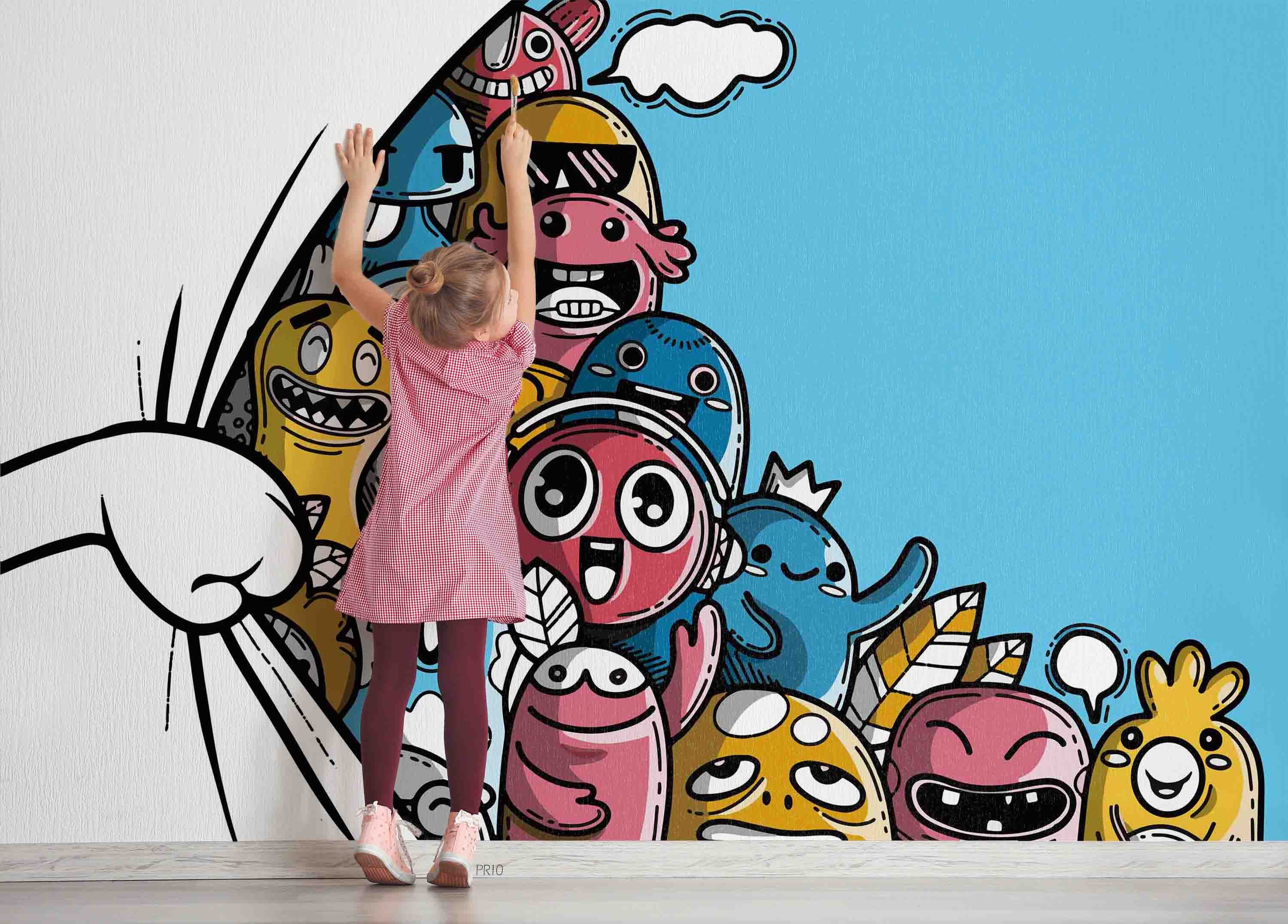 Abstract Graffiti Funny Monster Wallpaper urban graffiti wall mural for teen room, studio or feature wall - view 4