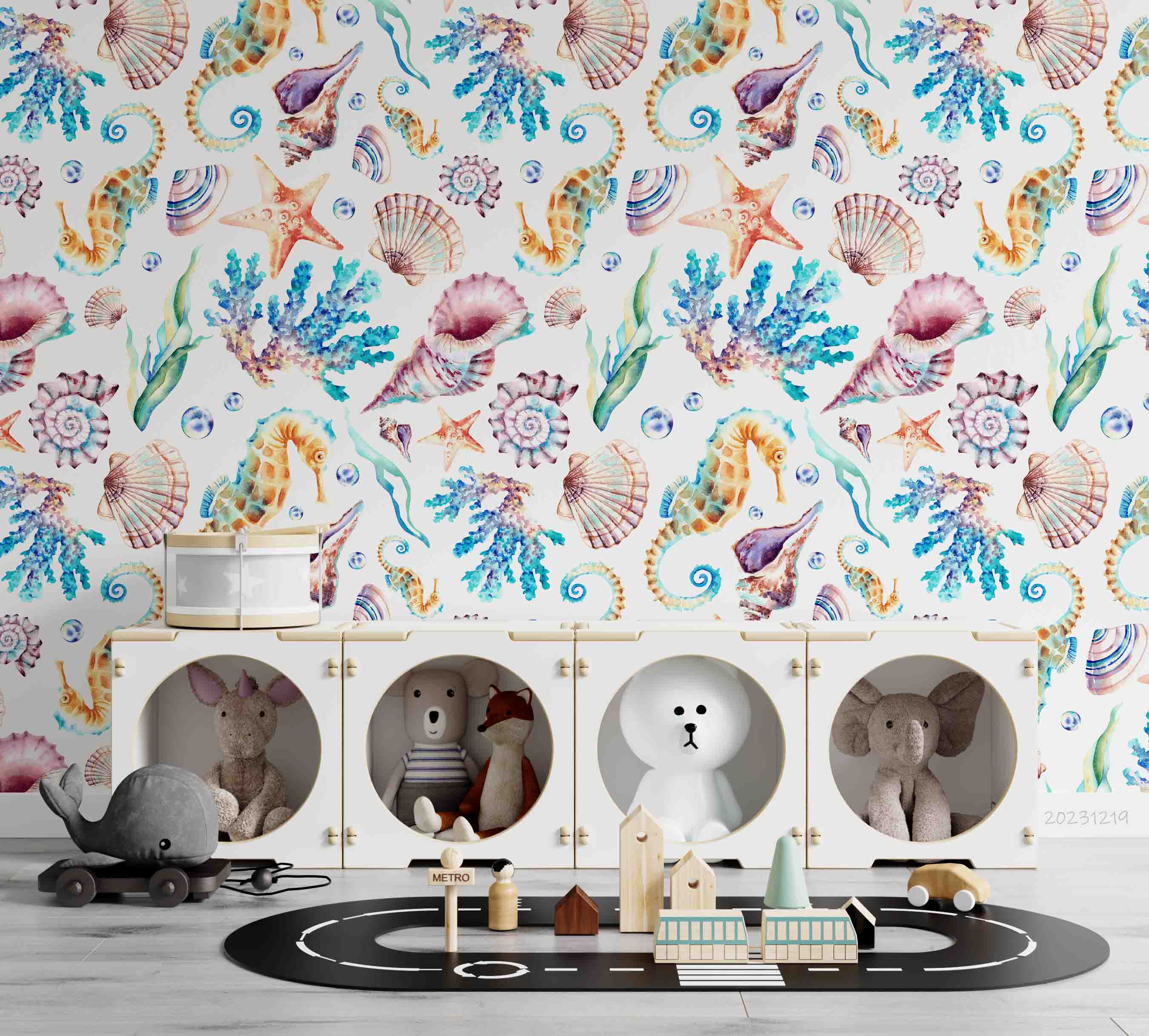 3D Animal Conch Starfish Sea Snail Sea Horse Wall Mural Wallpaper YXL 45