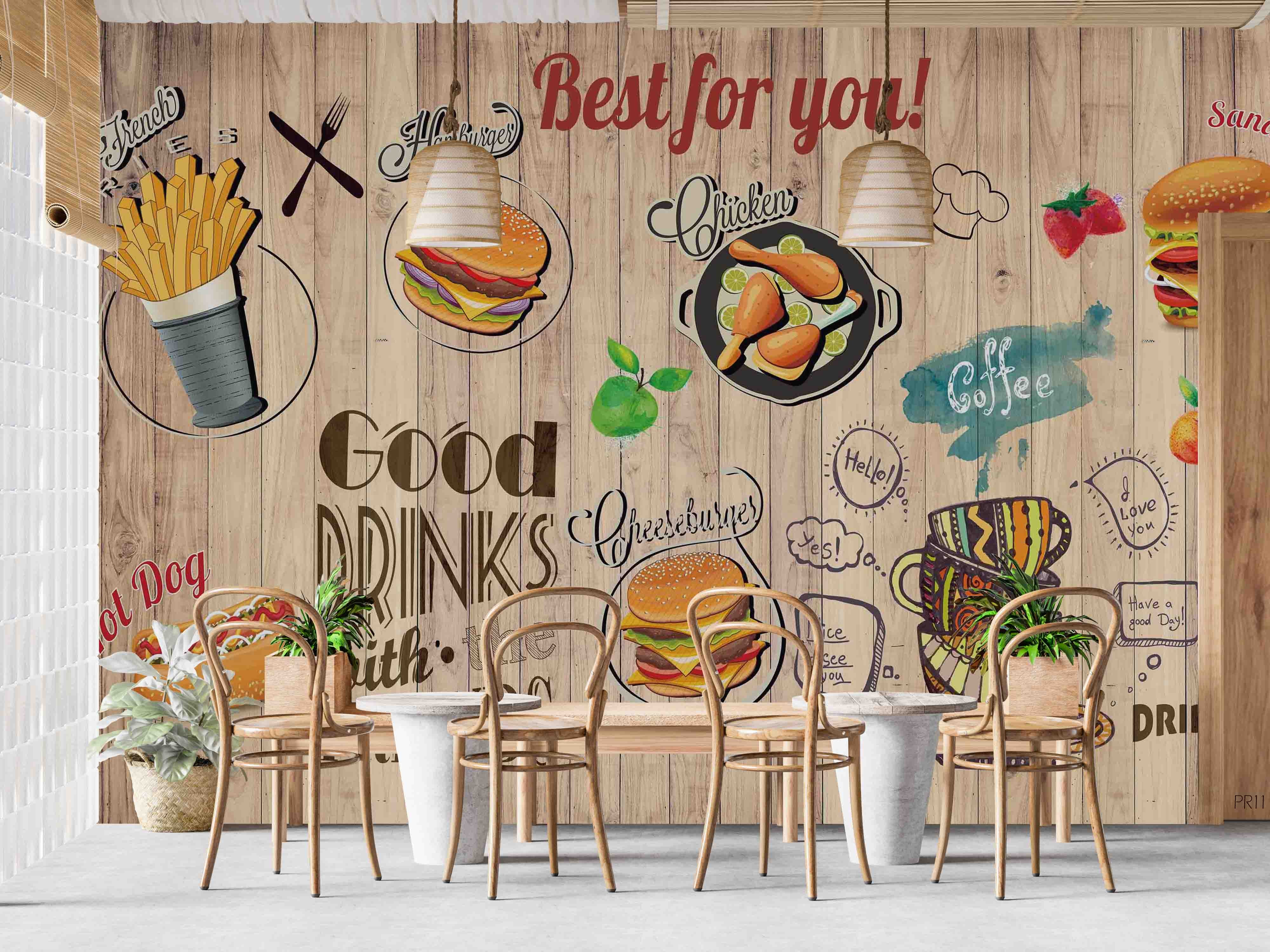 Fast Food Background Food Wallpaper food shop street art wall mural for cafe or restaurant - view 4