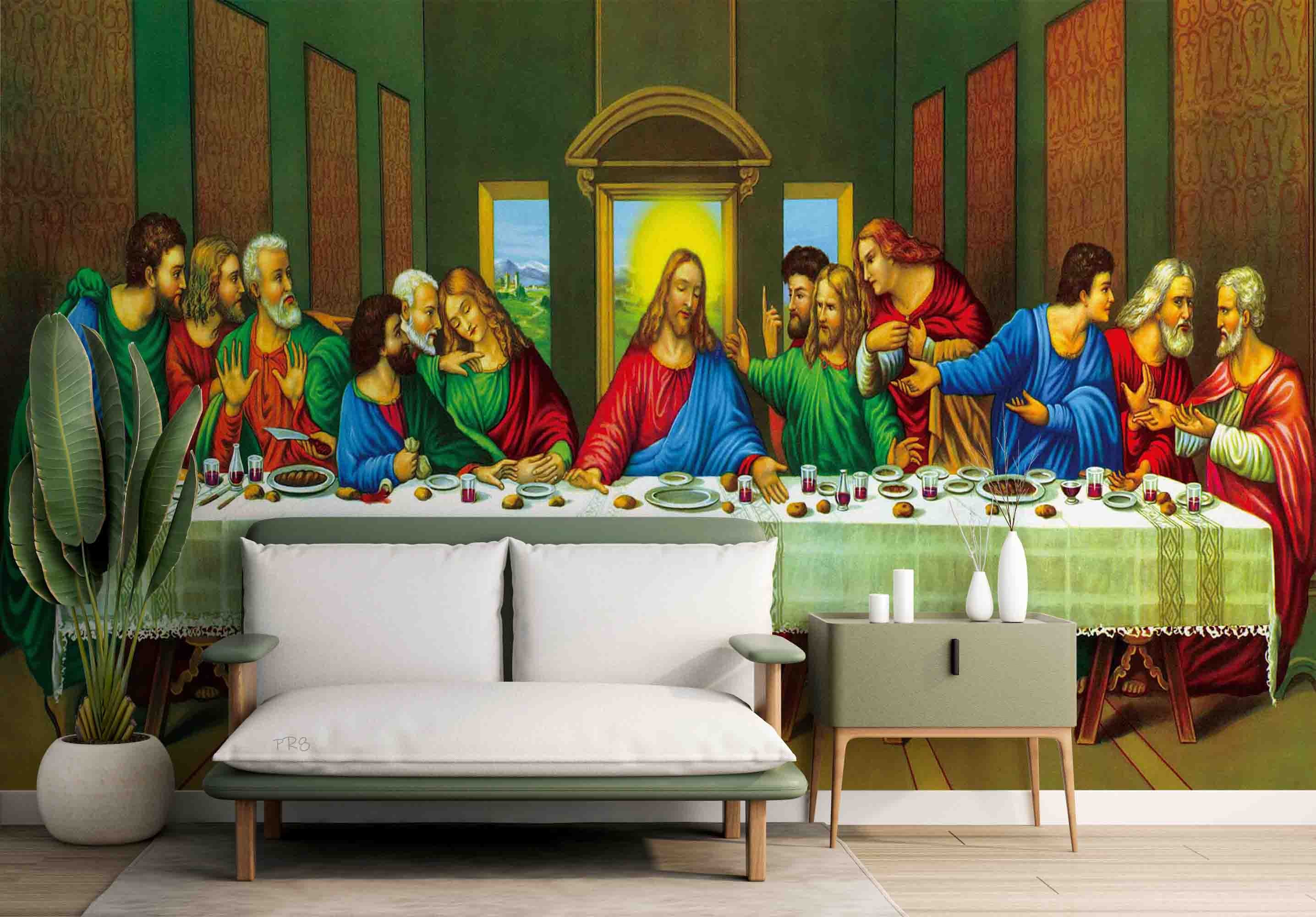 3D Religious Supper Painting classical religious oil painting wall mural wallpaper for dining room - view 4