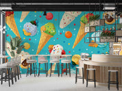 3D Ice Cream Round Blue Wave Point Wall Mural Wallpaper YXL 2307
