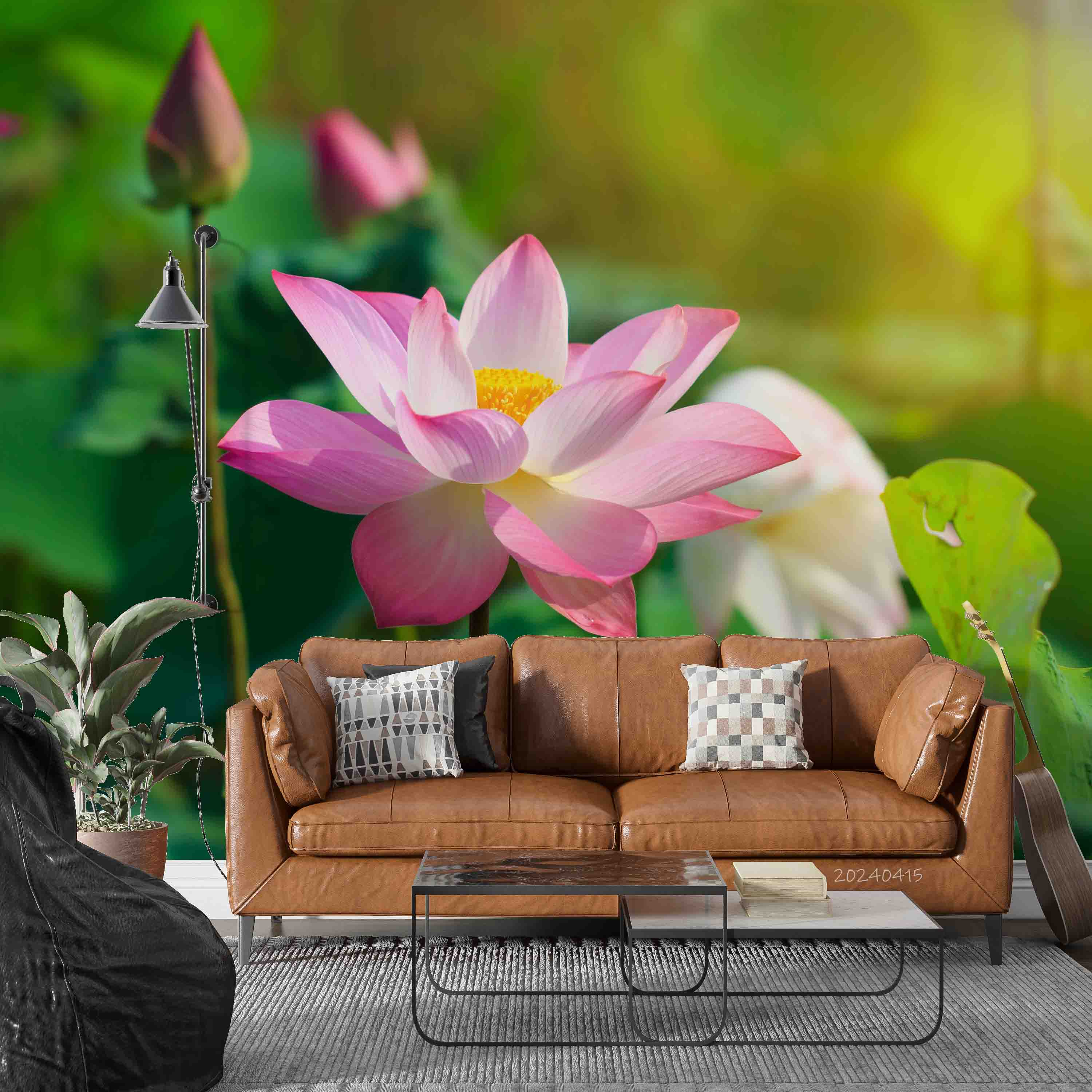 3D Pond Pink Lotus Leaf Wallpaper Wall Mural Wall Decor Wall Art Wall Sticker Remoable Wallpaper