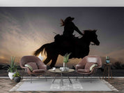 3D Cowgirl Horse Silhouette Wall Mural Wallpaper GD 5311- Jess Art Decoration