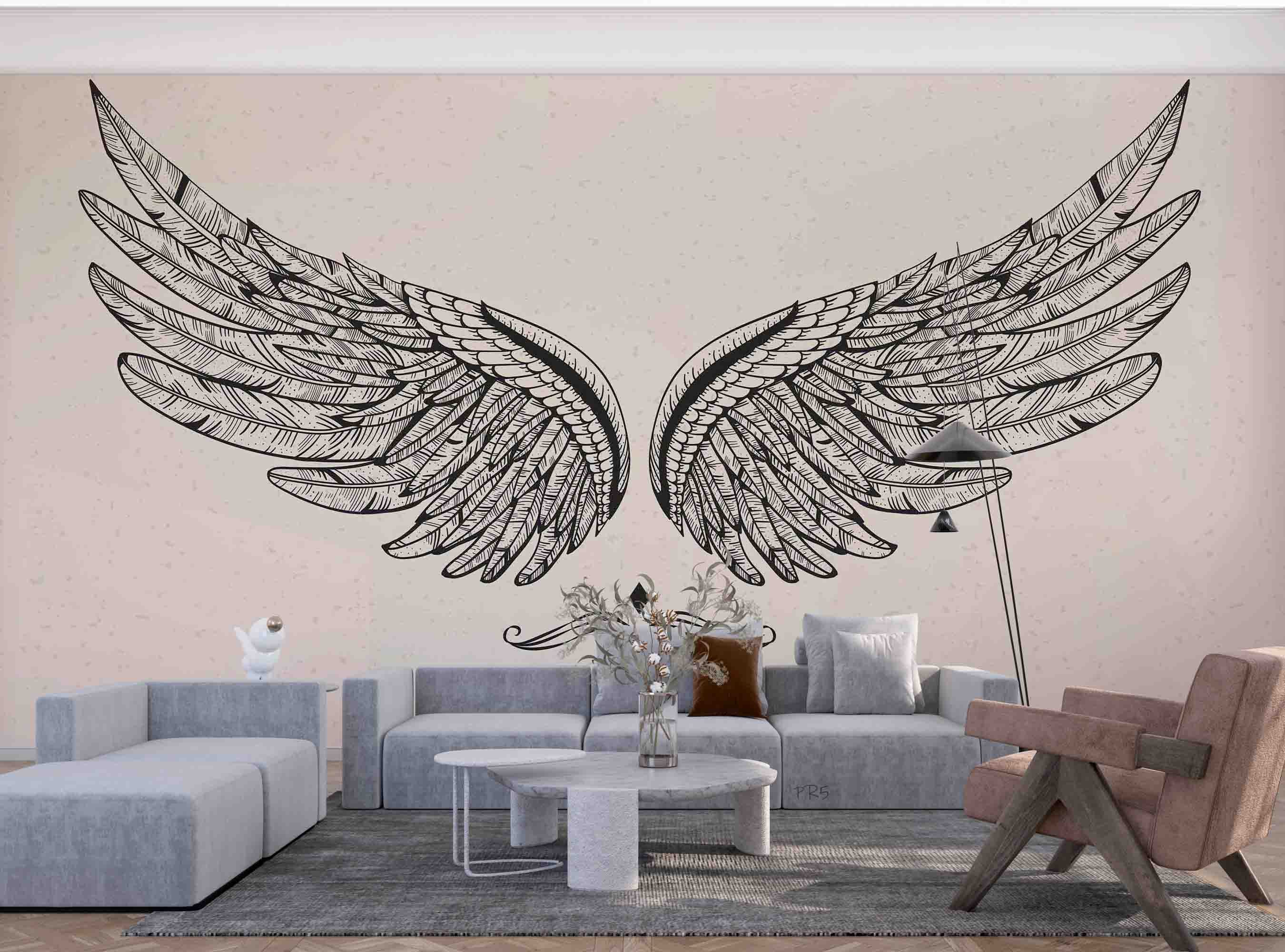 Feather Wing Crown Contemporary Wallpaper contemporary street art wall mural for creative room or feature wall